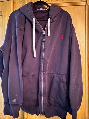 Polo Ralph Lauren 3XB Big Tall Full Zip Hoodie Black Red Pony Heavy Jacket